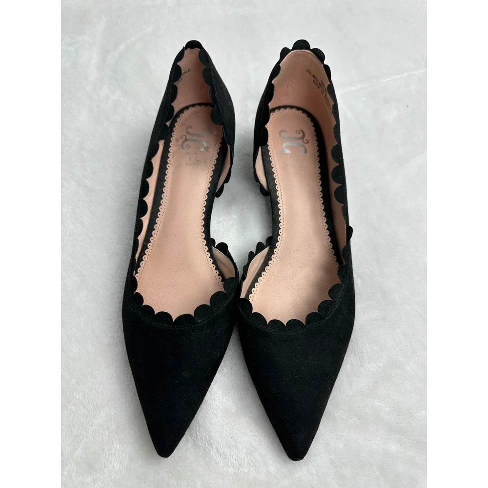 Journey Collection Taavi d'Orsay Women 10 Black Scallop Kitten Heel Pointed Toe